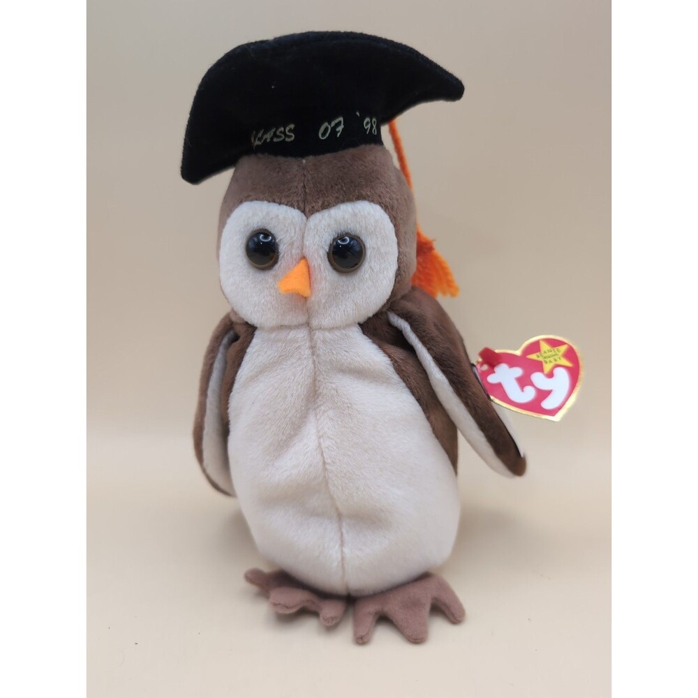 TY Beanie Baby “Wise” Owl 1997 w/ Graduation Cap ERRORS Tag Rare Retired